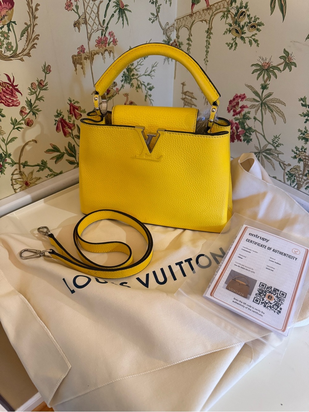 Louis Vuitton Yellow Taurillon Capucines BB, detachable crossbody strap